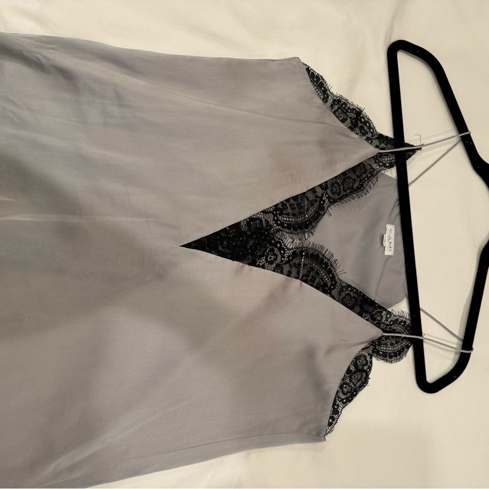 Cami nyc size small silk silver grey with black lace. Never worn.